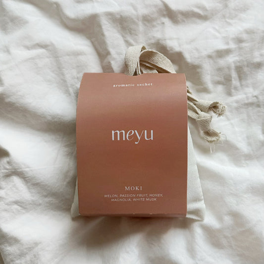 Moki orange scented sachet on linen - sweet fruity home fragrance with melon, honey and magnolia flower notes by Meyu Vancouver